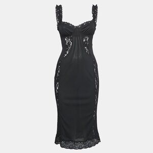 ISO Dolce & Gabbana Black Stretch Crepe & Lace Sheer Cami Dress